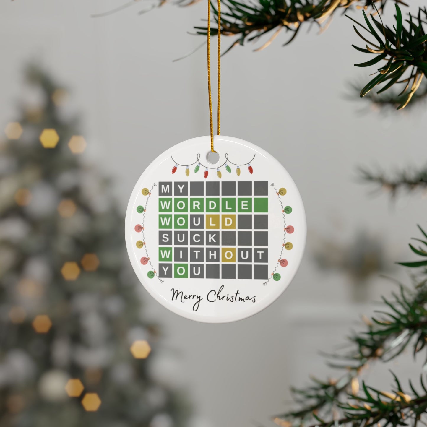 Wordle Christmas Ornament, Unique Christmas Gift for Wordle Fans - Christmas Decorations Ceramic Ornaments