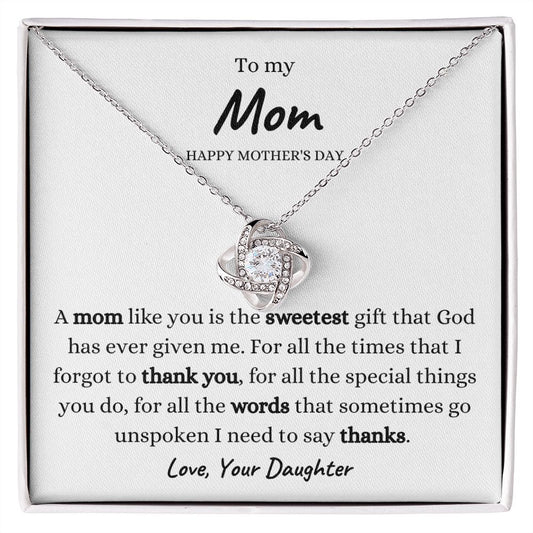 Mother's Day Love Knot Necklace For Mom (Yellow & White Gold Options)