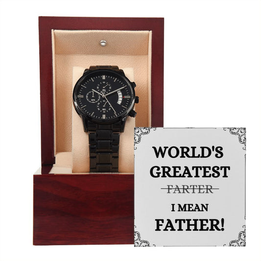 World's Greatest Father Gift for Dad Black Chronograph Watch