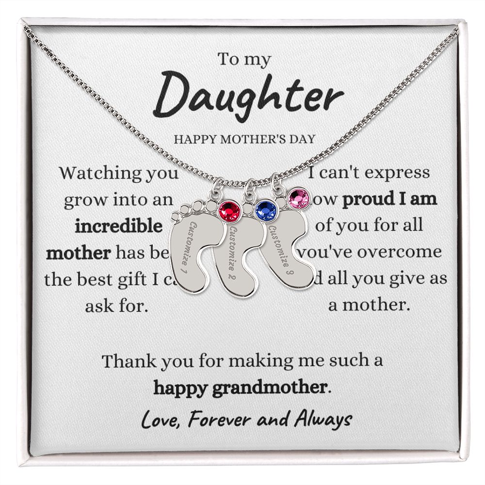 Engraved Baby Feet Gift with Birthstones and Custom Engraving for Daughter