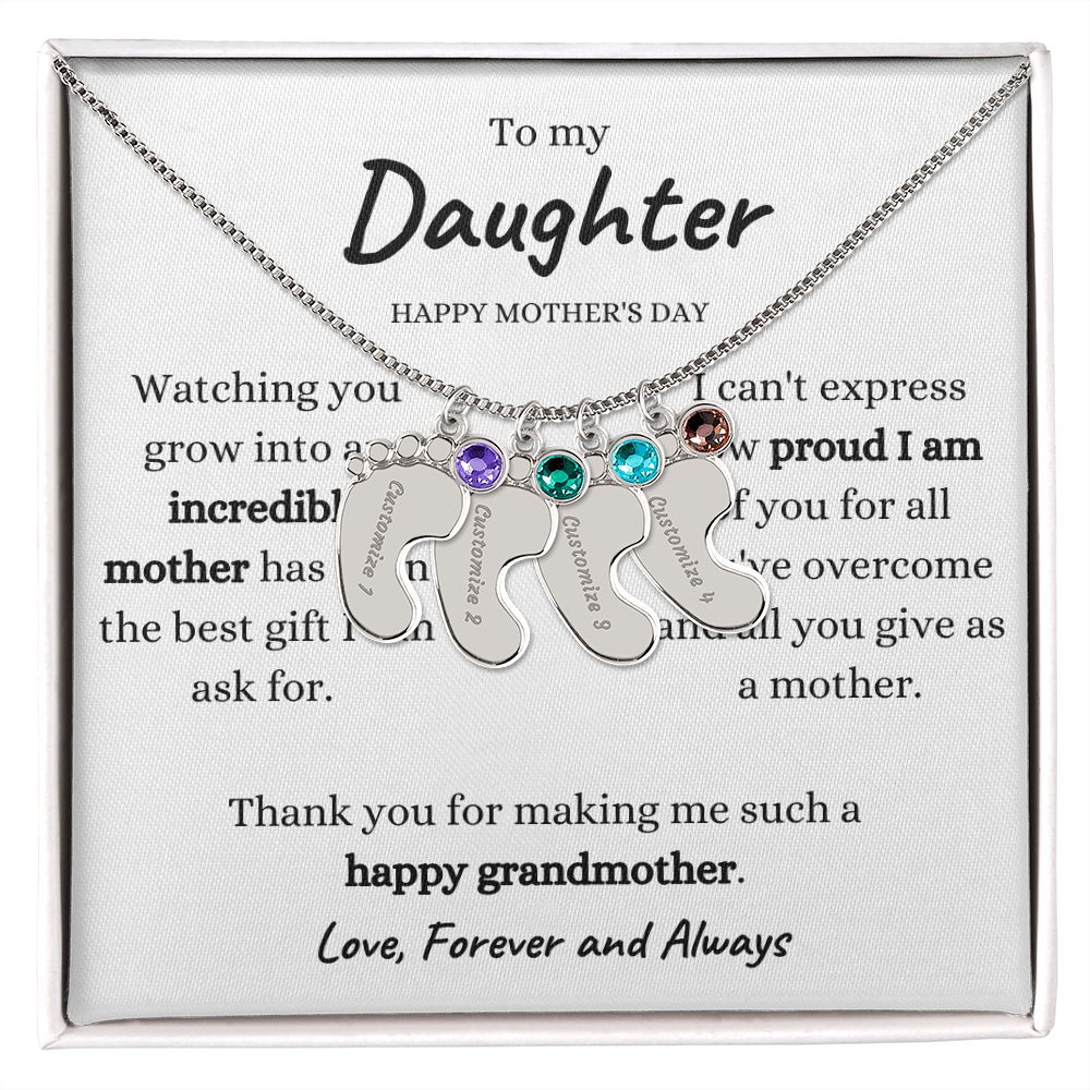 Engraved Baby Feet Gift with Birthstones and Custom Engraving for Daughter
