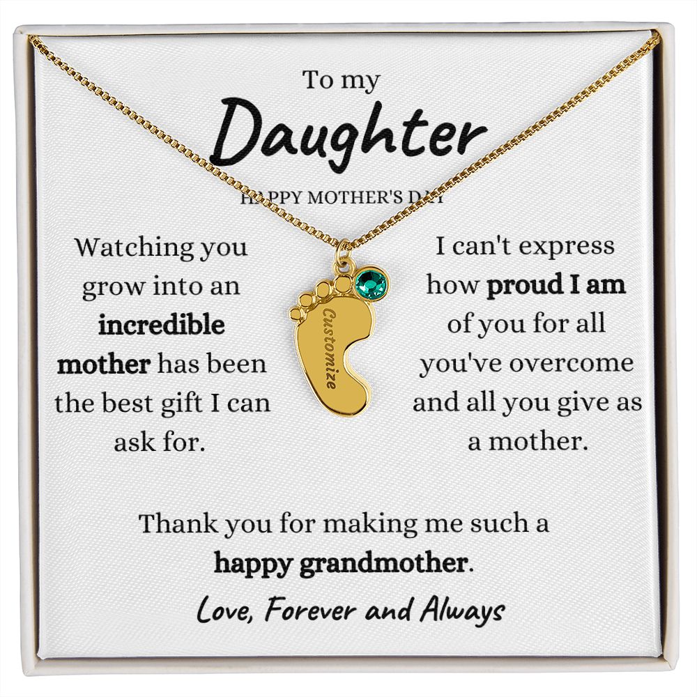 Engraved Baby Feet Gift with Birthstones and Custom Engraving for Daughter