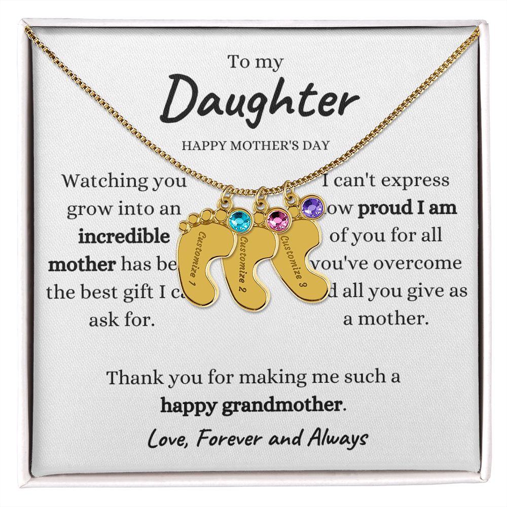 Engraved Baby Feet Gift with Birthstones and Custom Engraving for Daughter