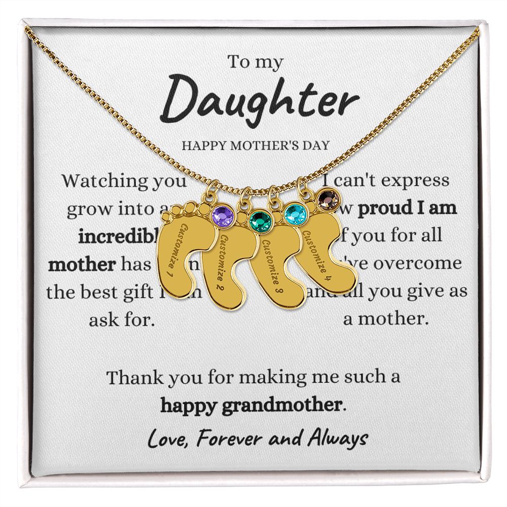 Engraved Baby Feet Gift with Birthstones and Custom Engraving for Daughter