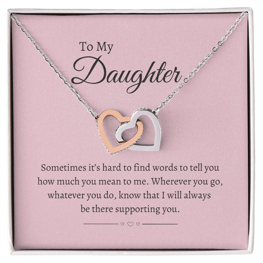 Daughter Interlocking Hearts Necklace Gift (Yellow & White Gold Options)