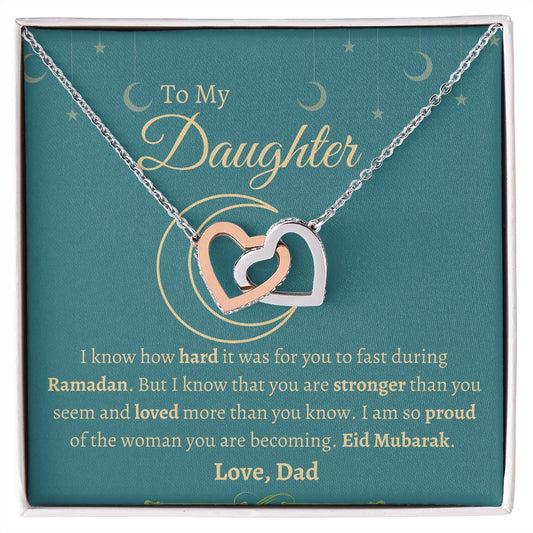 To My Daughter From Dad EID Interlocking Heart Necklace