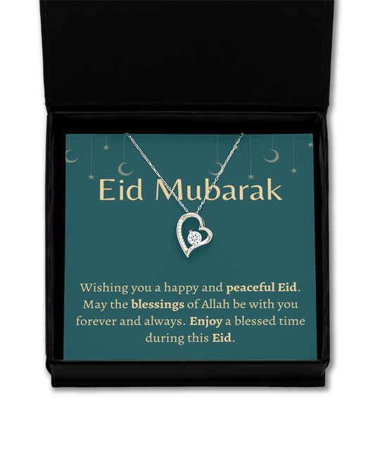 EID Crystal Necklace Gift Necklace Pendant for Women and Girls With Eid Mubarak Message