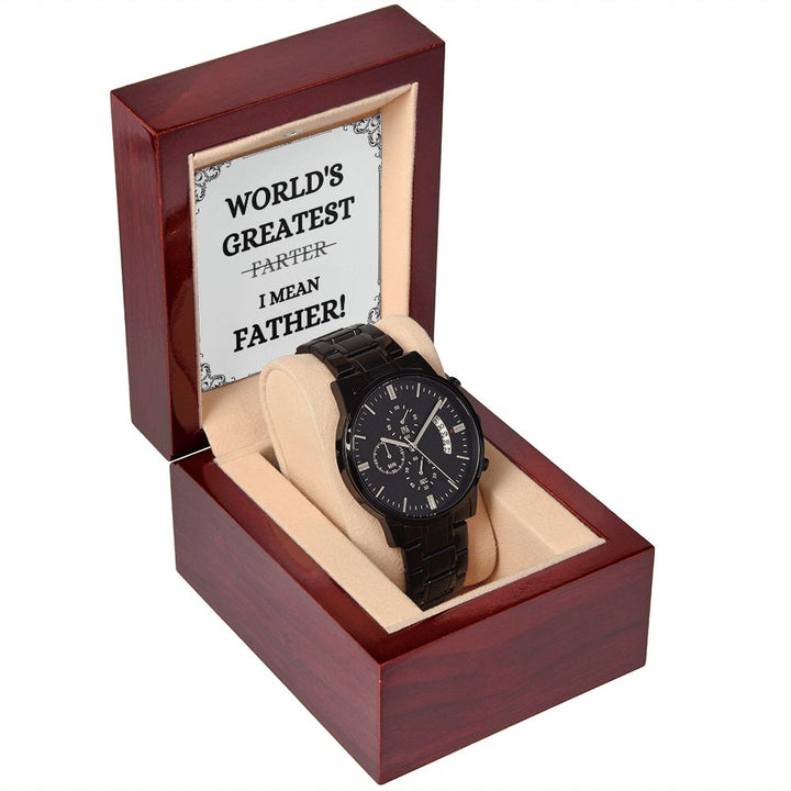 World's Greatest Father Gift for Dad Black Chronograph Watch