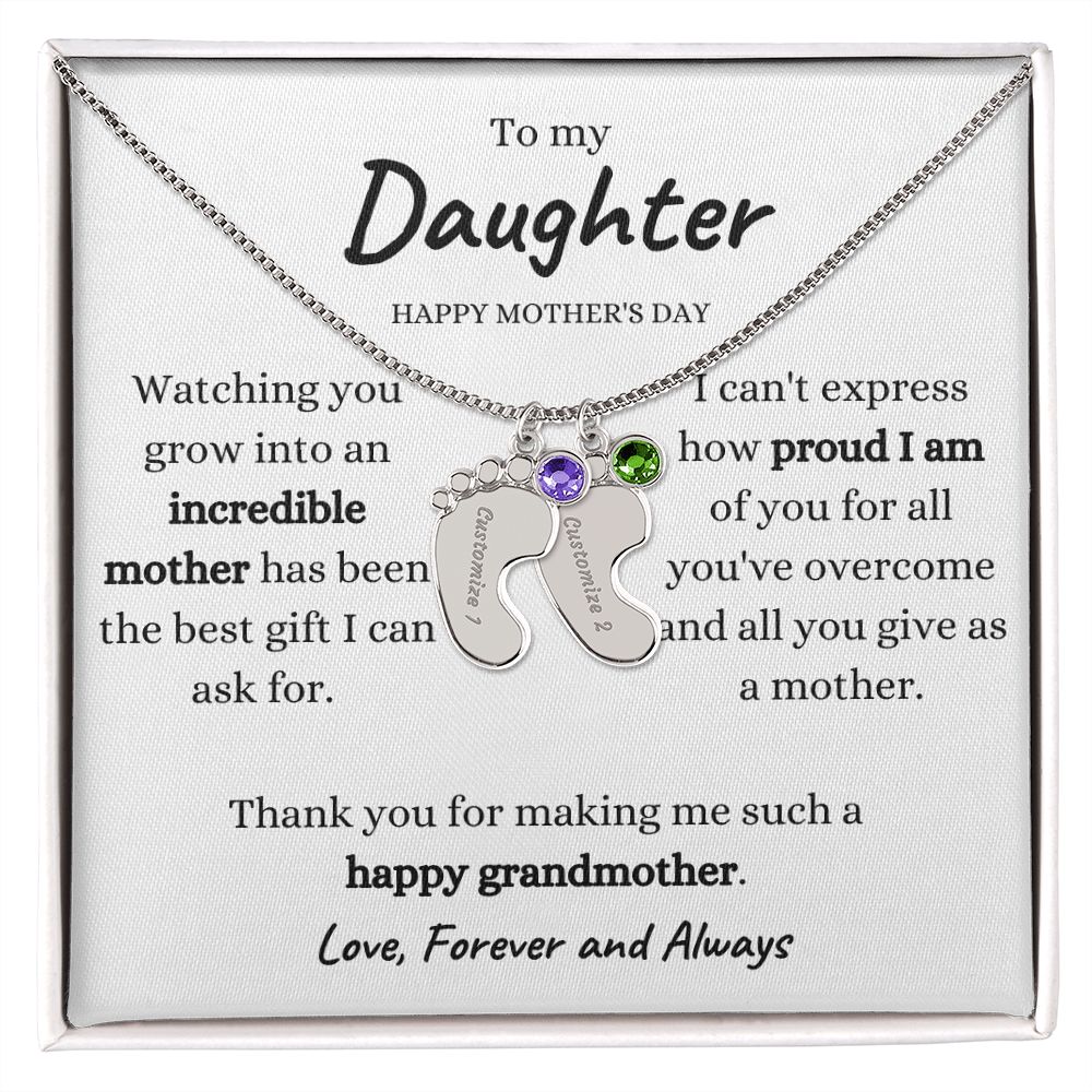 Engraved Baby Feet Gift with Birthstones and Custom Engraving for Daughter