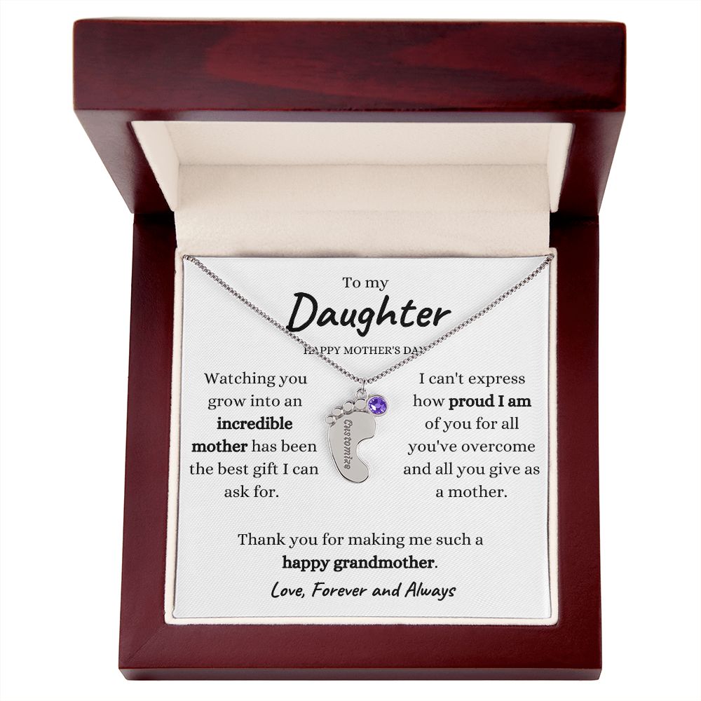 Engraved Baby Feet Gift with Birthstones and Custom Engraving for Daughter