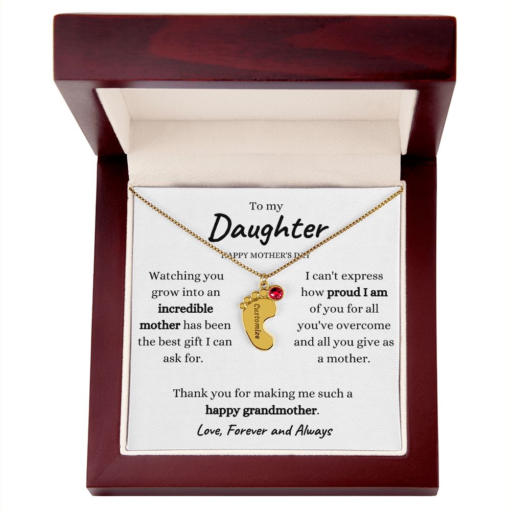 Engraved Baby Feet Gift with Birthstones and Custom Engraving for Daughter