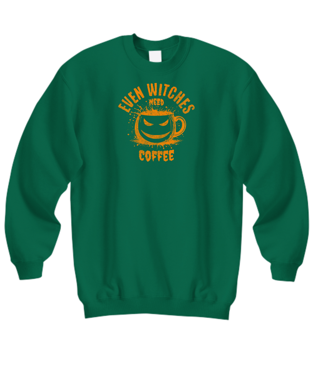 Witches Need Coffee Halloween Sweatshirt, Fall Sweatshirt, Halloween Pumpkin Season shirt, Halloween Spooky Pumpkin, Ghost Cup sweatshirt Orange