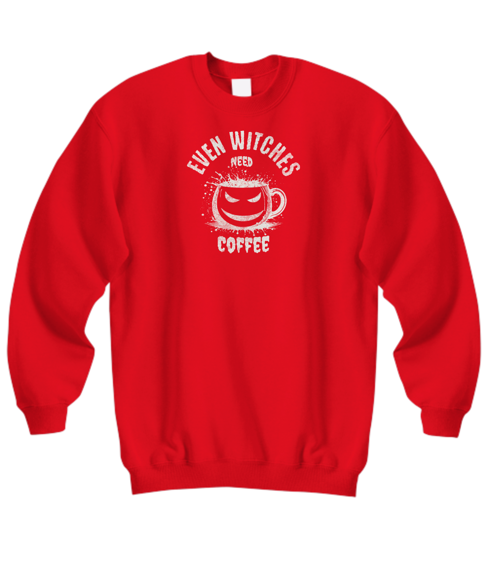 Witches Need Coffee Halloween Sweatshirt, Fall Sweatshirt, Halloween Pumpkin Season shirt, Halloween Spooky Pumpkin, Ghost Cup sweatshirt White