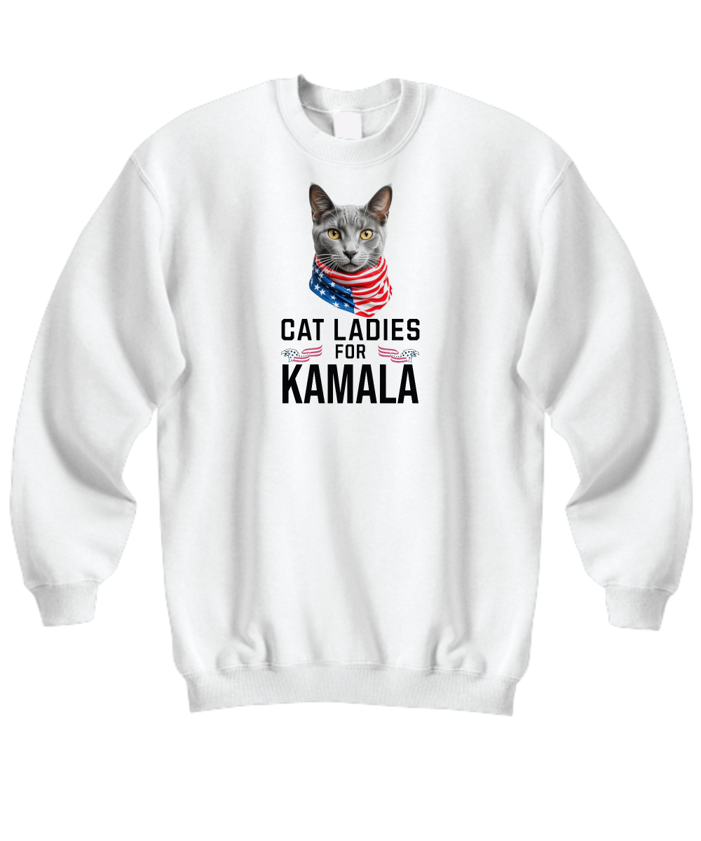 Cat Ladies For Kamala Sweatshirt | Kamala Rally T Shirt | Childless Cat Ladies | Kamala Harris 2024 President Shirt  Russian Blue