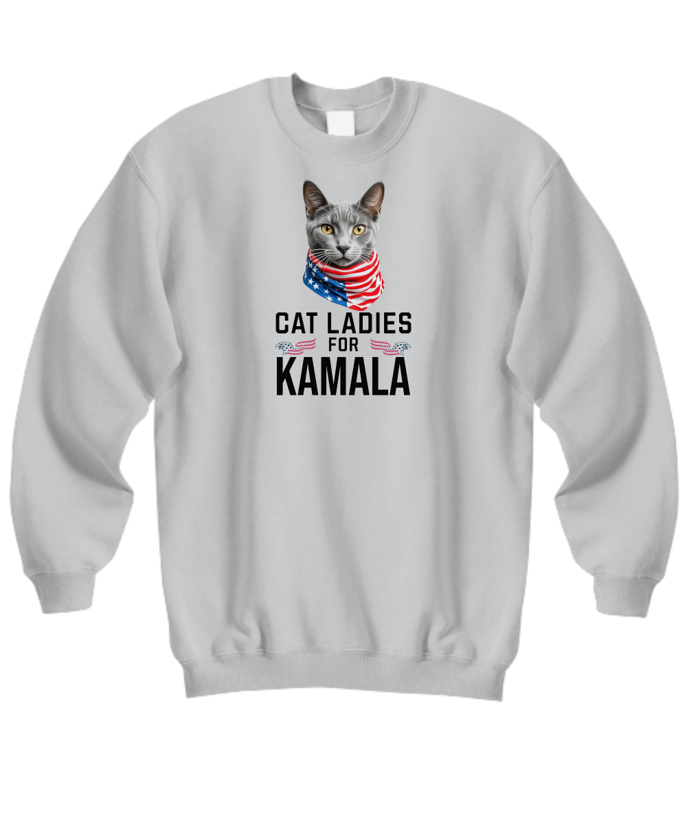 Cat Ladies For Kamala Sweatshirt | Kamala Rally T Shirt | Childless Cat Ladies | Kamala Harris 2024 President Shirt  Russian Blue