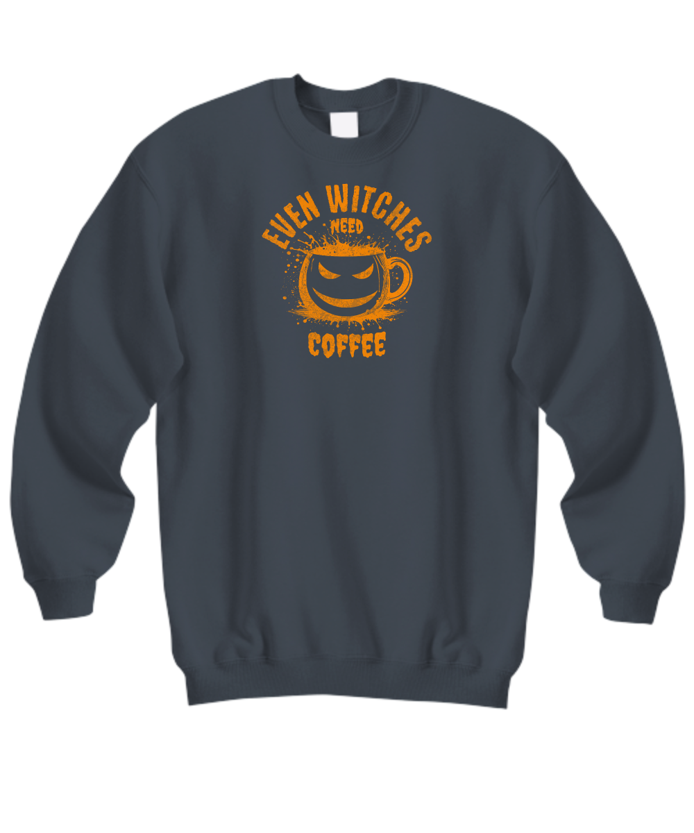 Witches Need Coffee Halloween Sweatshirt, Fall Sweatshirt, Halloween Pumpkin Season shirt, Halloween Spooky Pumpkin, Ghost Cup sweatshirt Orange